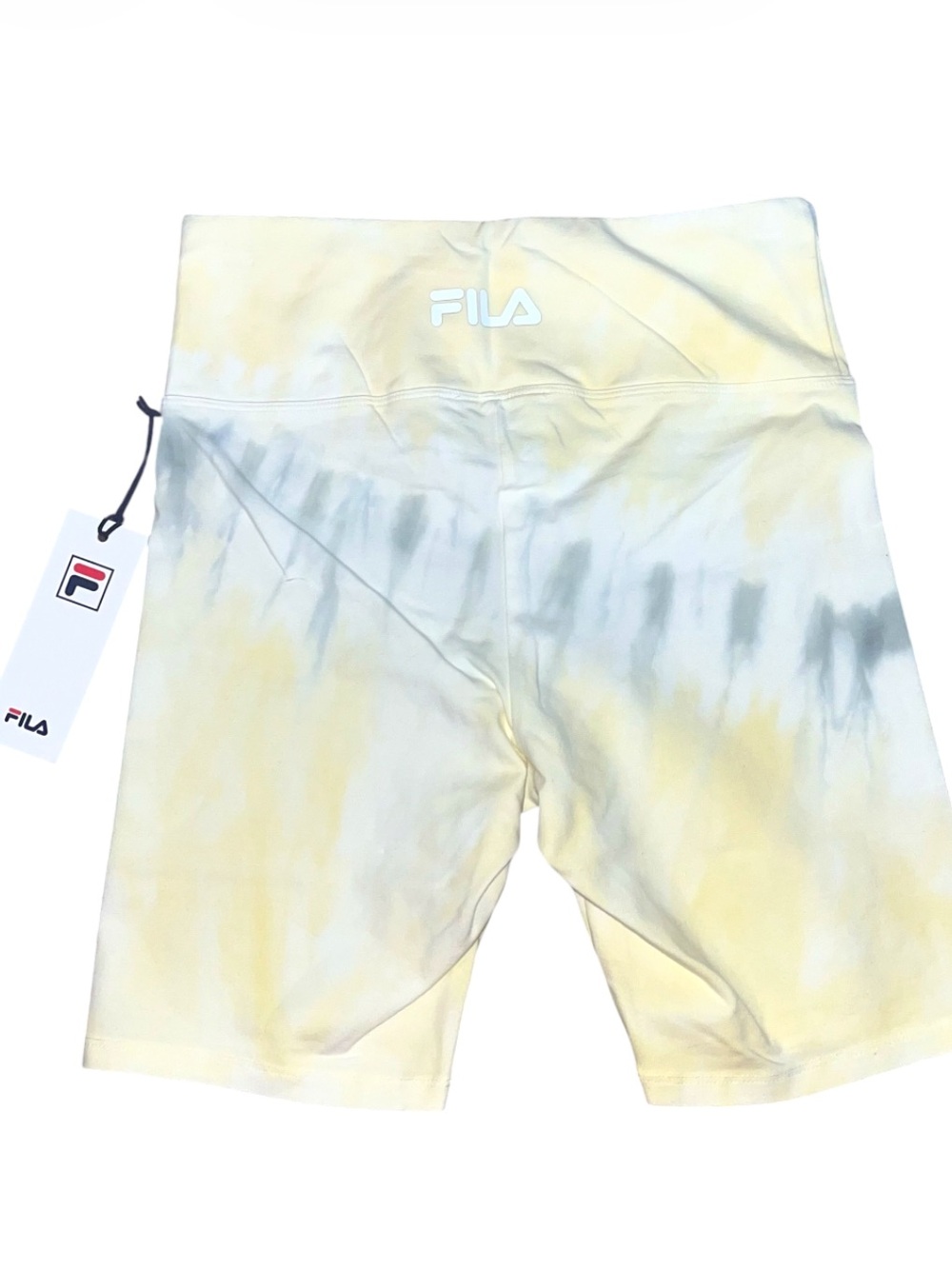 FILA Women's Yellow & Gray Tie-Dye High-Waist Bike Shorts